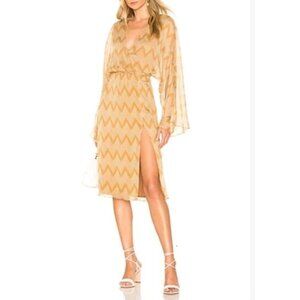 House of Harlow 1960 X REVOLVE Liza Midi Dress Wrap SMALL Chevron Mustard‎ Cream